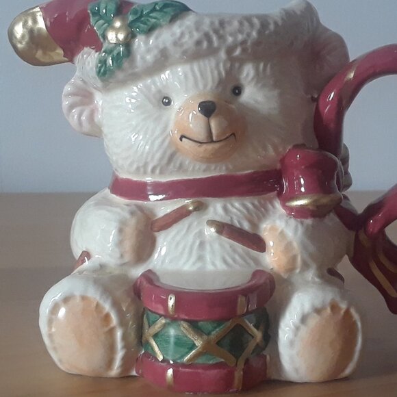 FITZ & FLOYD Christmas Teddy Bear Porcelain Pitcher - Picture 6 of 13